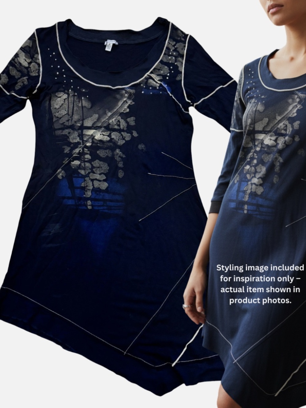 Linea Domani Tunic Dress Navy Blue Mini Art to Wear Abstract